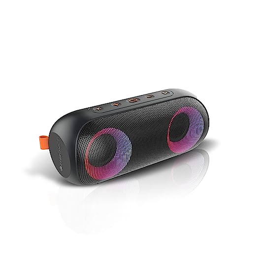 ZEBRONICS Zeb-Music Bomb X Wireless 20W Portable Speaker, 4000 mAh Battery, RGB Lights, IPX7 Water Resistant, Wireless BT/AUX, Type C Charging, Metal Hook (Black) ZEBRONICS Zeb-Music Bomb X Wireless 20W Portable Speaker, 4000 mAh Battery, RGB Lights, IPX7 Water Resistant, Wireless BT/AUX, Type C Charging, Metal Hook (Black)